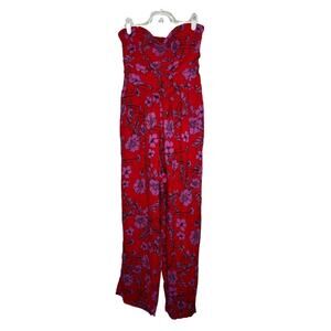 BOG Collective Pink Purple Red Bohemian Strapless Jumpsuit Smocked Top S31